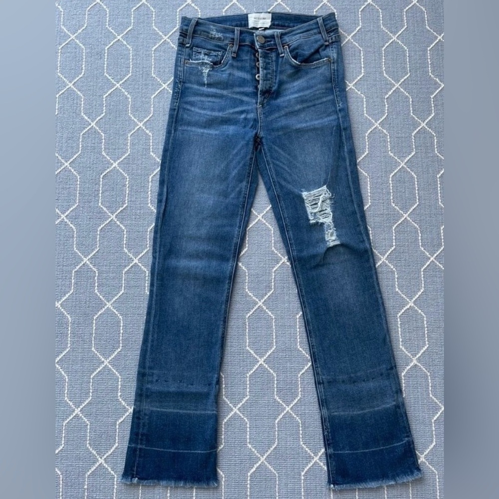 MCGUIRE High Rise Distressed Jeans
Raw Hem Slim Stretch Button Fly